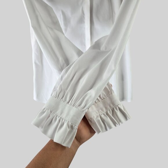 Brooks Brothers Buttondown Shirt White Ruffle Academia Old Money Preppy Work Top - Picture 7 of 13